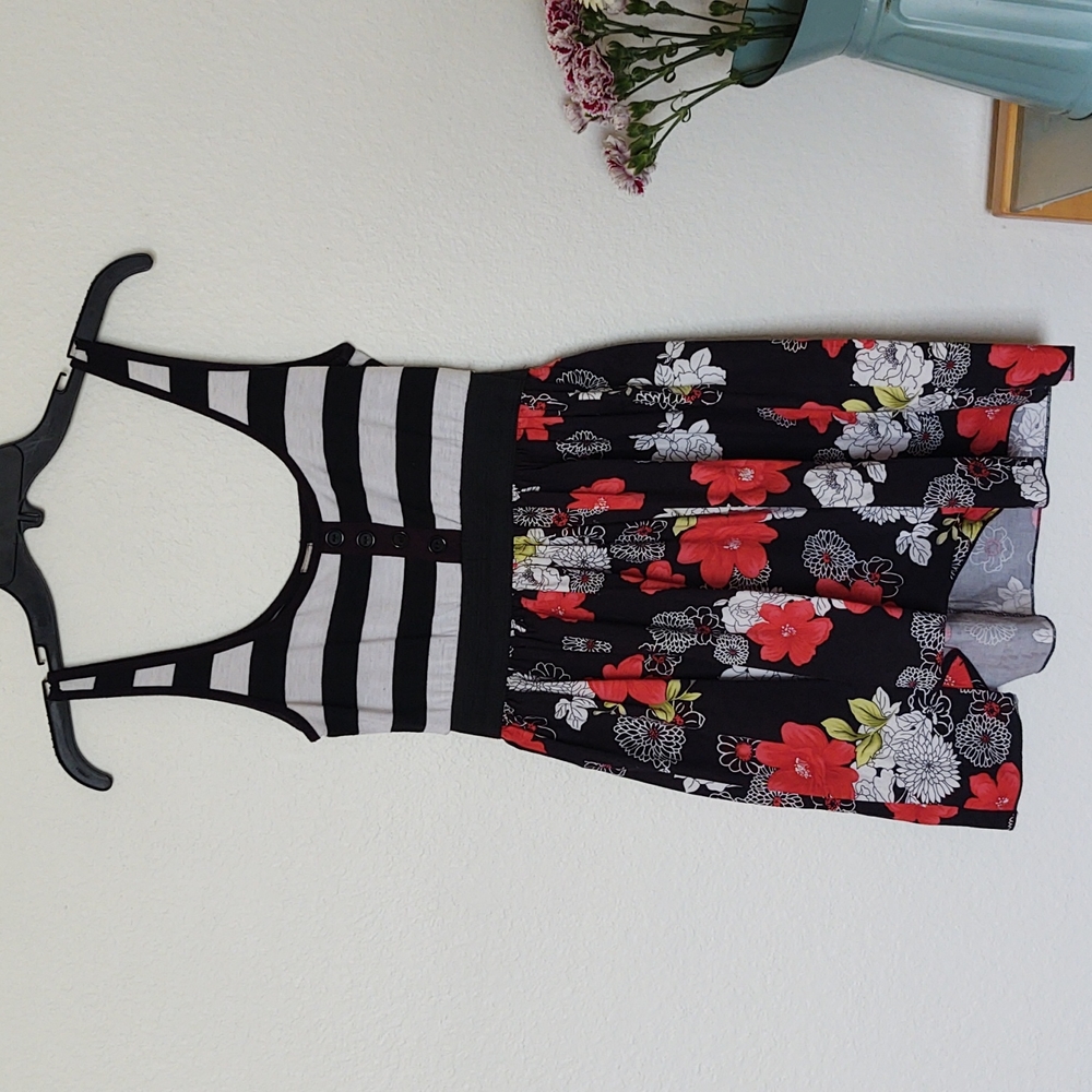 Jung Kim U.S.A. Floral Striped Dress Small